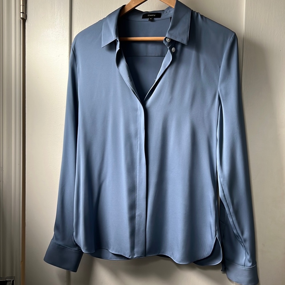 Theory Classic Fitted Shirt // Medium - Cornflower - Core St Silk